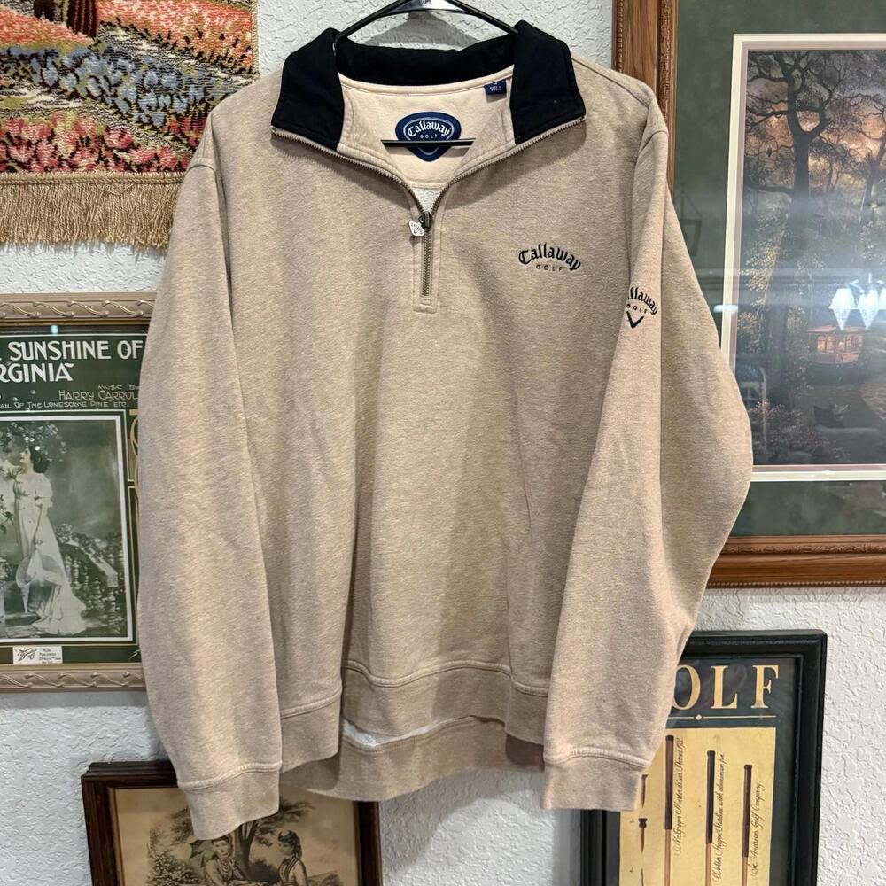 Vintage 00s Callaway Beige Tan Golf 1/4 Zip Pullover Sweatshirt Sz Medium